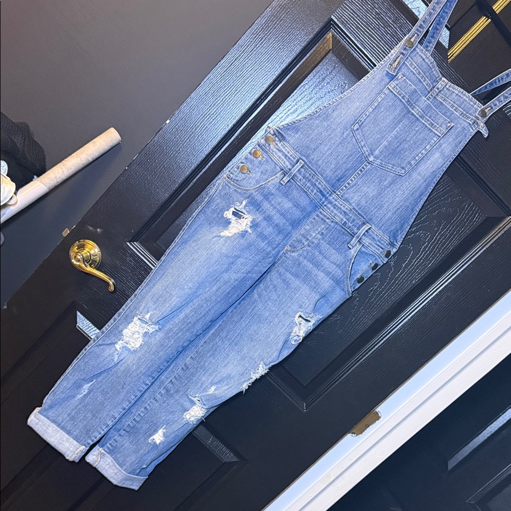 Distressed Denim Overalls